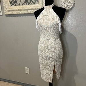 White and cream lace halter dress
